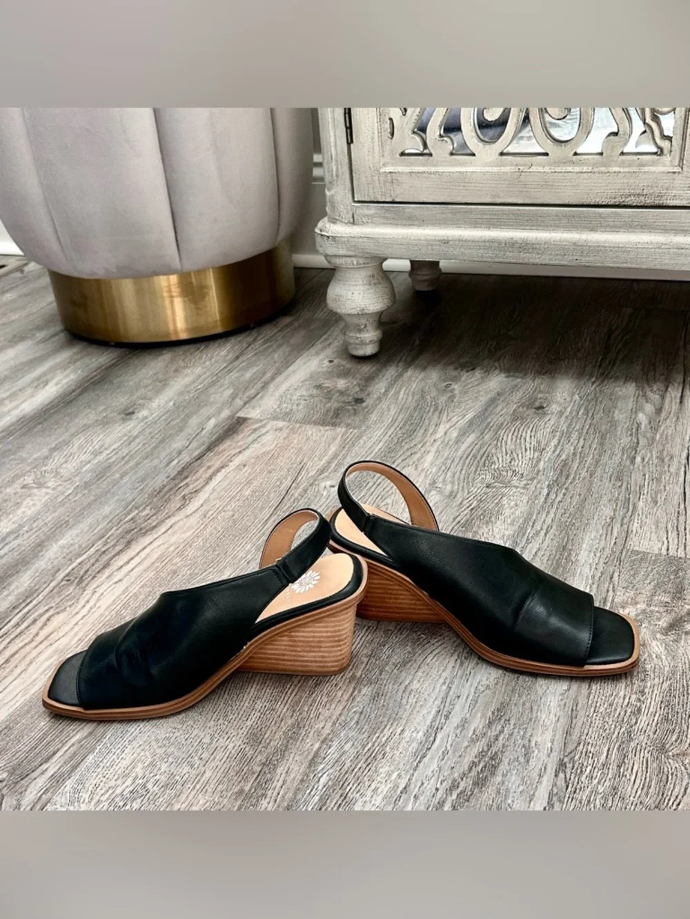 Yellow Box Black Leather Open-Toe Slingback Sandals - Picture 3 of 5